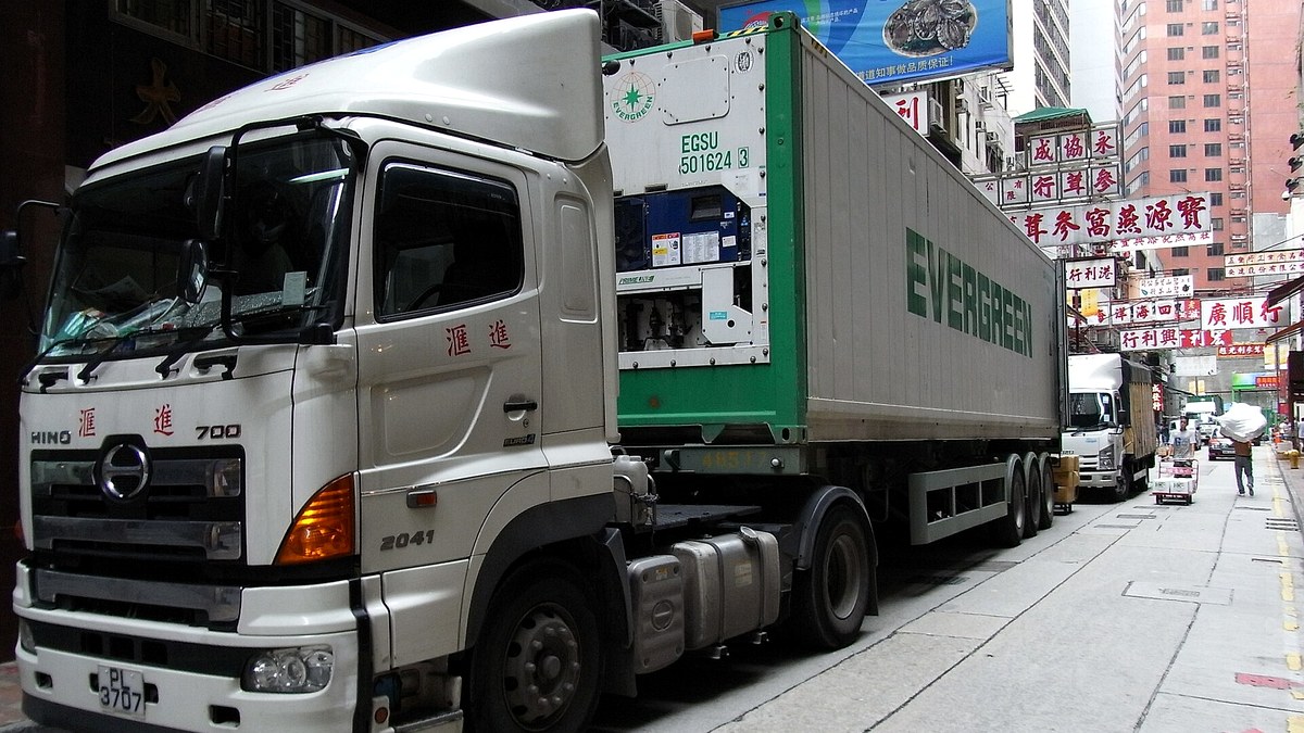 container truck carrying cargo for road freight