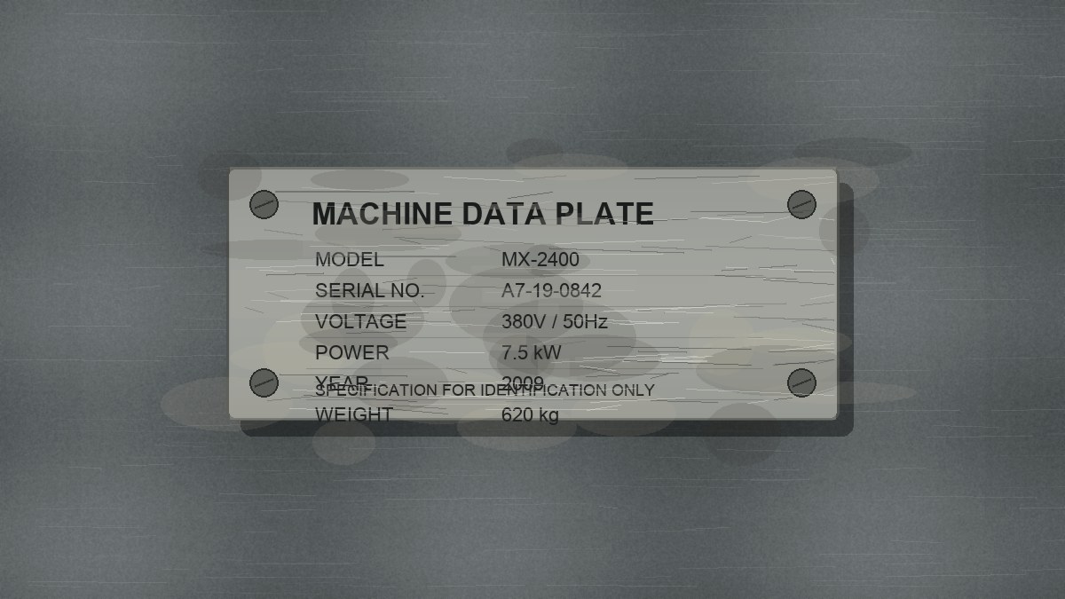 worn generic machinery nameplate with scratches and oil stains